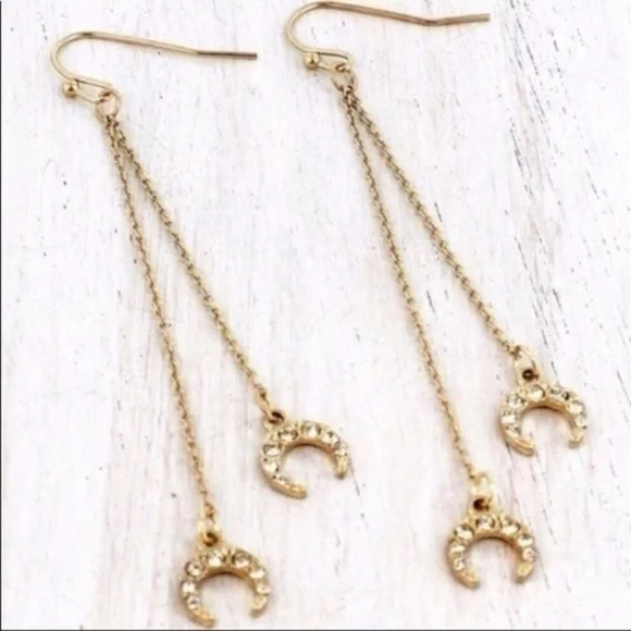 ☀️ 2 Gold Crystal Accented Double Horns On Chains