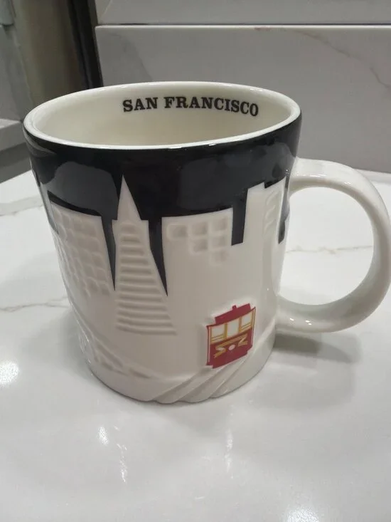 Starbucks Ceramic Mug San Francisco Skyline City Relief 2012 Cable Car Coffee Te