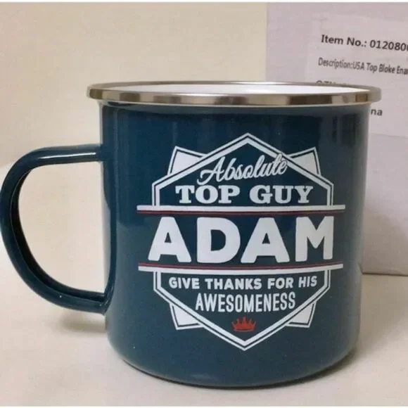 Coffee Mug Camping Retro Tin Enamel - Adam -