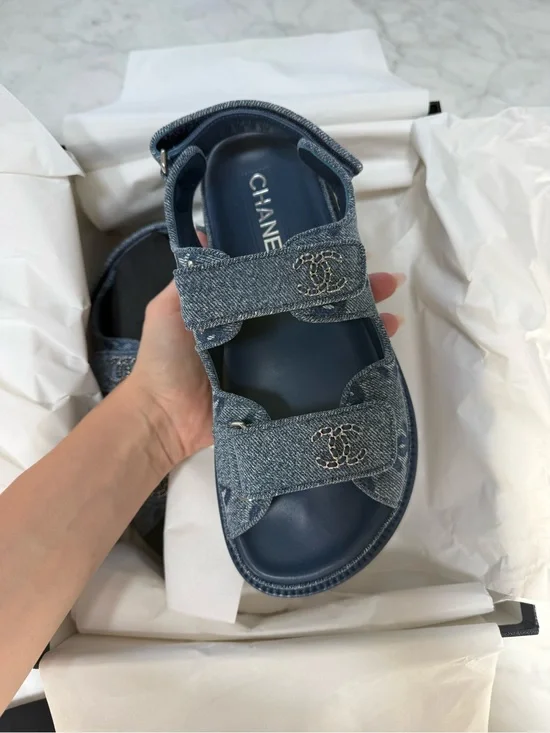 Chanel Denim Granddad sandal 35.5C fits 36