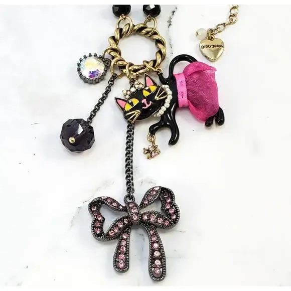 Betsey‎ Johnson Kitty in a TuTu Lariat Necklace RARE Embellished Sparkly Glam