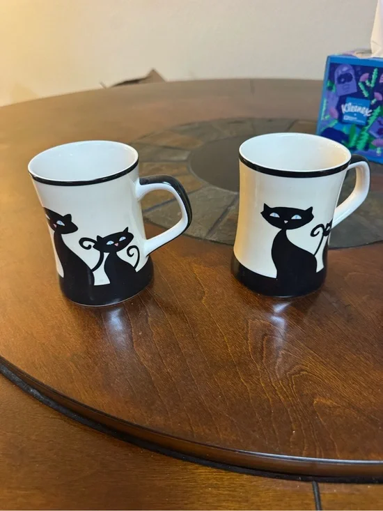 Hues N Brews  Cattitude Mug Cups Set, Black Cat