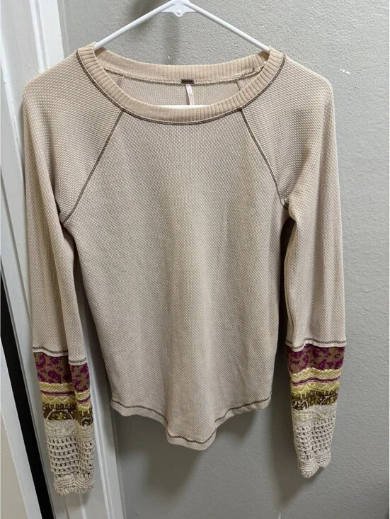 Free People In The Mix Cuff Thermal Long Sleeve Crochet Top