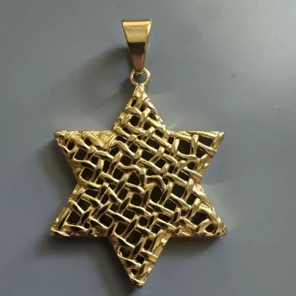 Stainless Steel Hebrew Jewish Israel Star of David 24” Necklace Gold Plated Gift