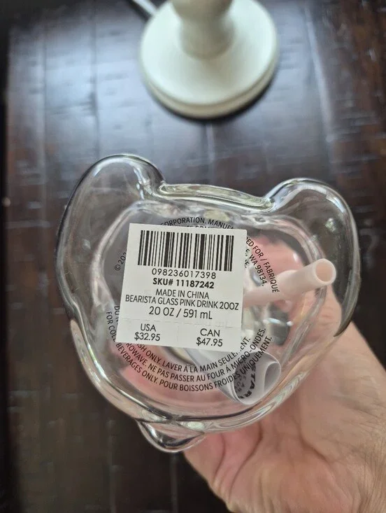 Starbucks Pink & White Bear-Shaped Authentic Clear Cup 2026 NWT