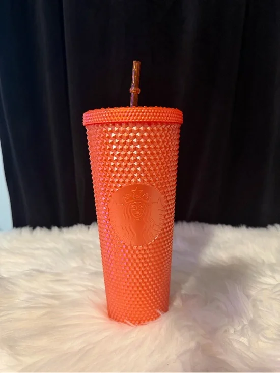 Starbucks 2022 Halloween Orange Studded Cold Cup Tumbler with Straw