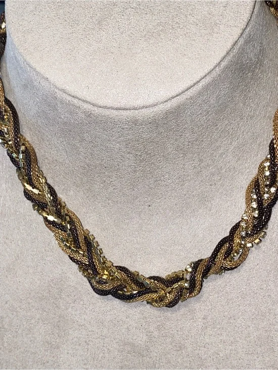 Braided Metallic Statement Necklace in Gold and Black