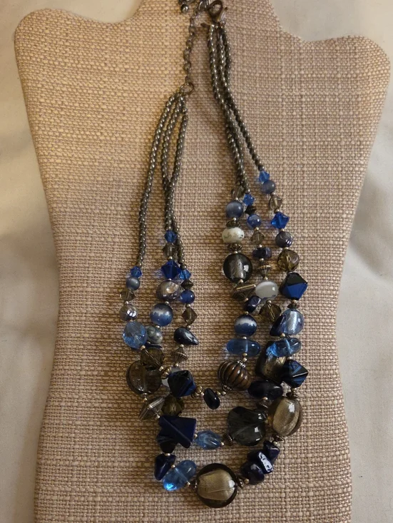 Chico's Multi-Strand Blue and Gray Beaded Necklace