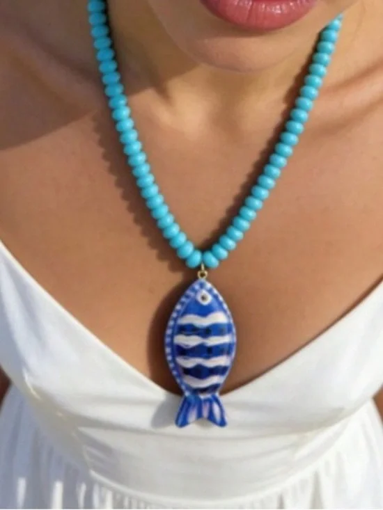 Coastal  Blue Beaded Necklace (7778)