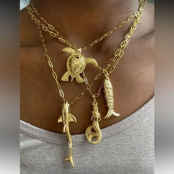 Anthropologie Gold Sea Creature Layered Necklace Set