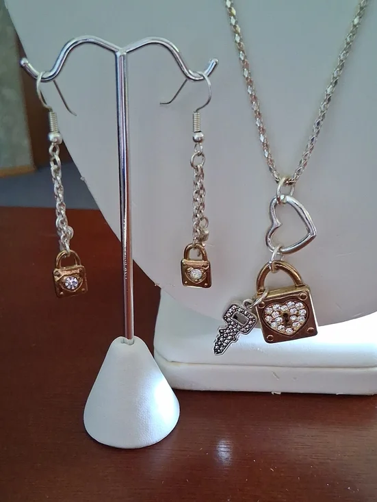 Two Tone Heart Padlock & Key Jewelry Set NN101