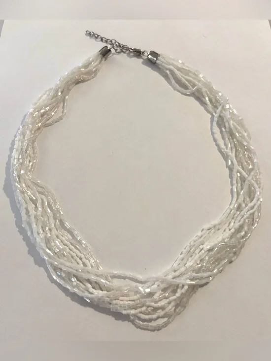 Fashion Jewelry White Multi-Strand Glass Bead Necklace