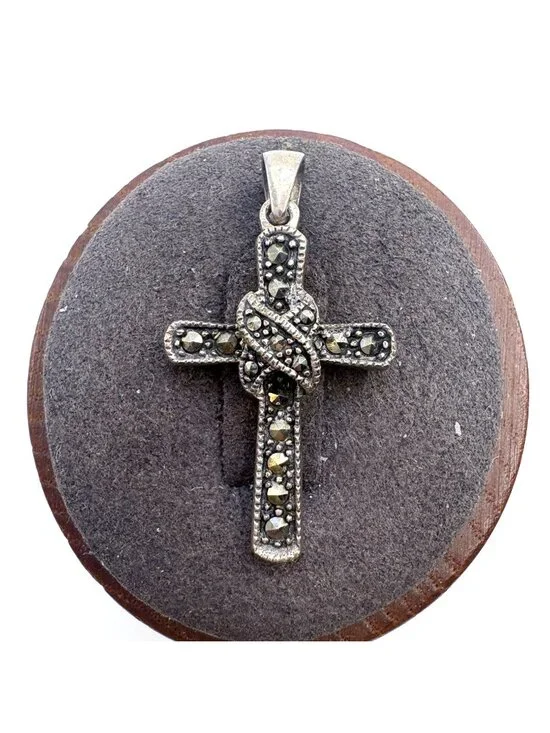 Marcasite Cross Pendant Sterling Silver 925 Size 1.25