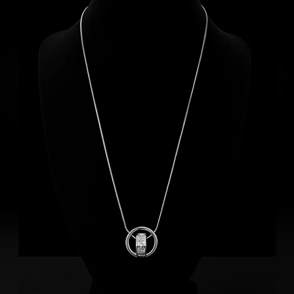 Silver & Gold-Tone Circle Pendant Necklace – Sparkling Crystal Accents