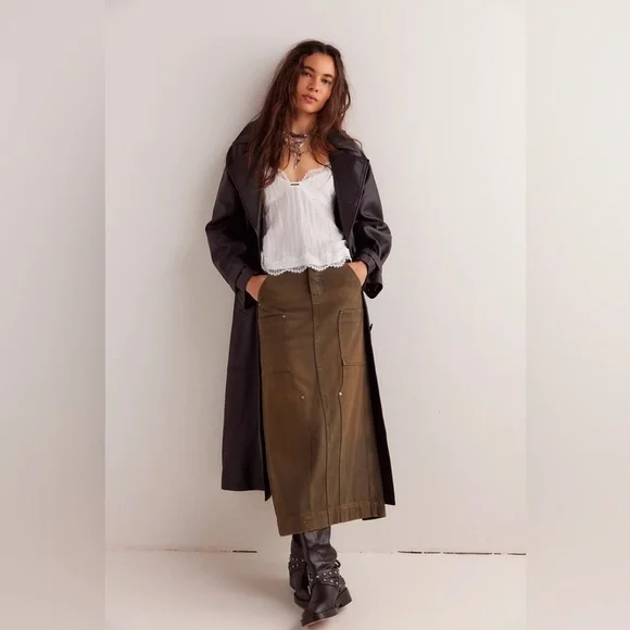 Free people Harmonica Coated Denim Maxi Skirt