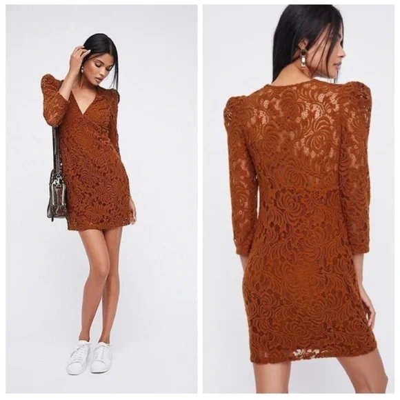 FREE PEOPLE Puff Sleeve Lace Dress Size S