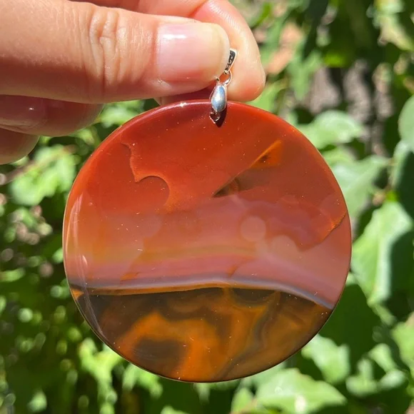 Huge sterling silver 925 stamped round scenery agate pendant 1341‎