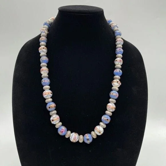Vintage Chinese Cloisonné Enamel & 925 Sterling Silver Necklace