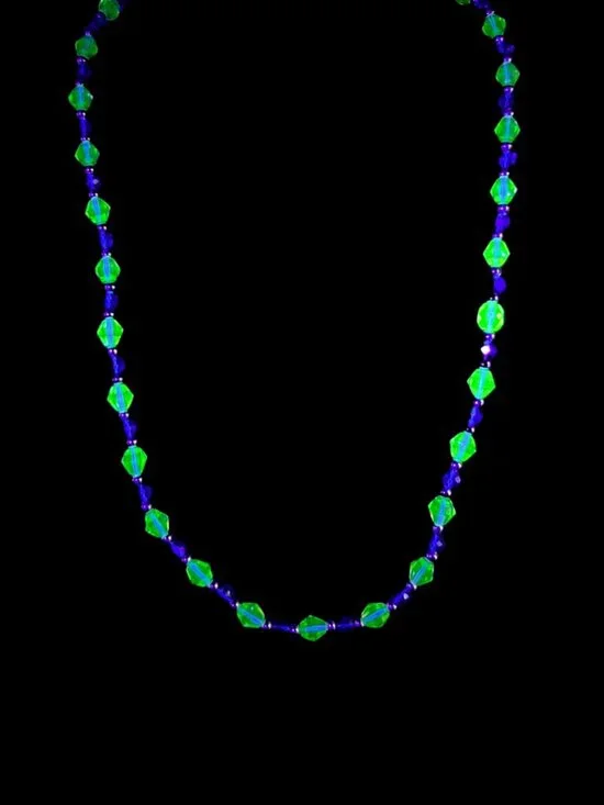 Handmade Uranium Glass Beaded Necklace with Silver-Plated Beads 17.5