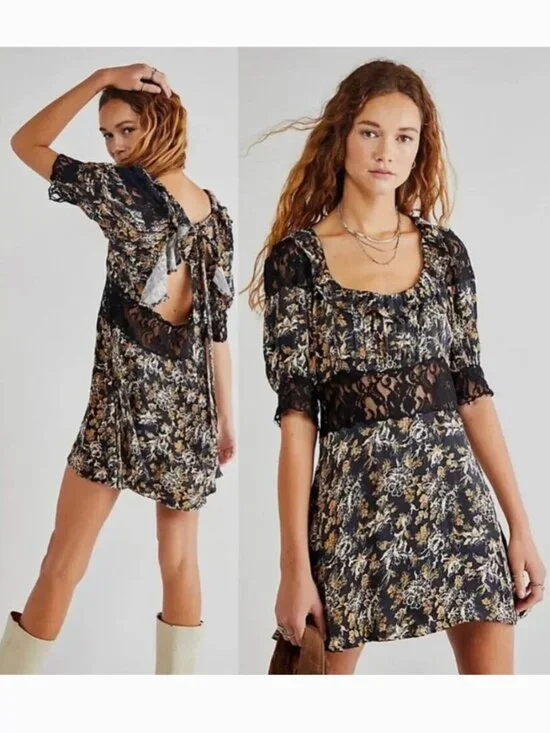 Free People Lucie Floral Lace Mini Dress