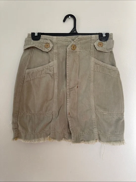 Free People Beige Army Green Button-Front Utility Skirt 4