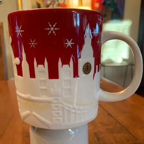 Rare 2013 Starbucks London Relief Mug, Holiday,Red
