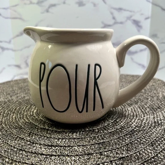 Rae Dunn By Magenta “POUR” Creamer Pitcher-Ivory with Black Lettering