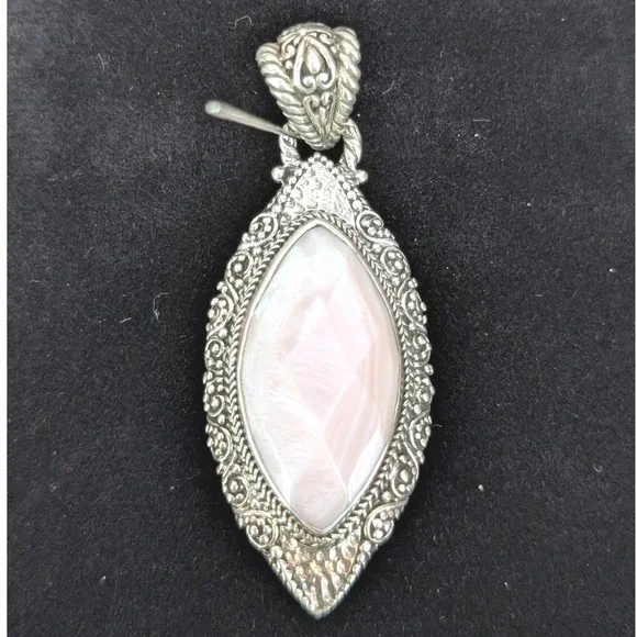 Sarda Sterling Silver 925 Pink Mother of Pearl Marquise Filigree Pendant