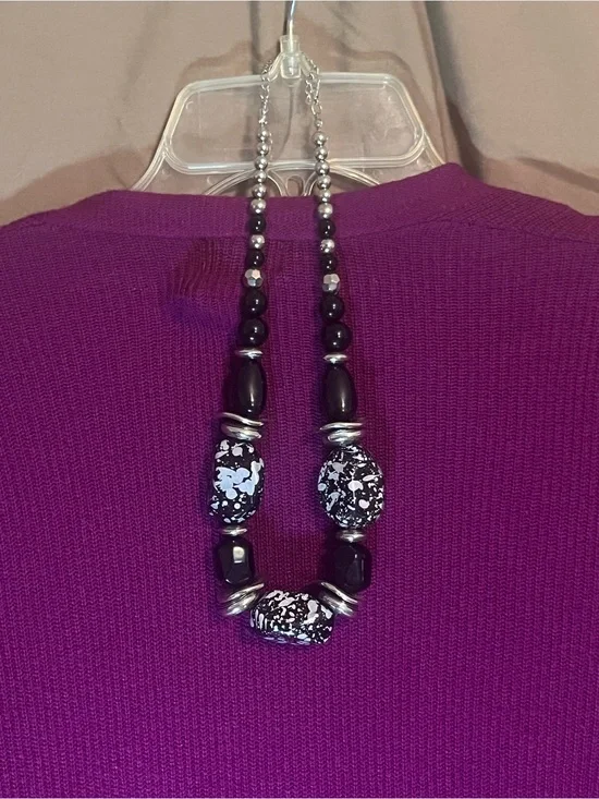 Black Statement Beaded Necklace - Unbranded