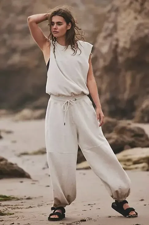 Free people Movement Off White Cream Sweat Jumpsuit