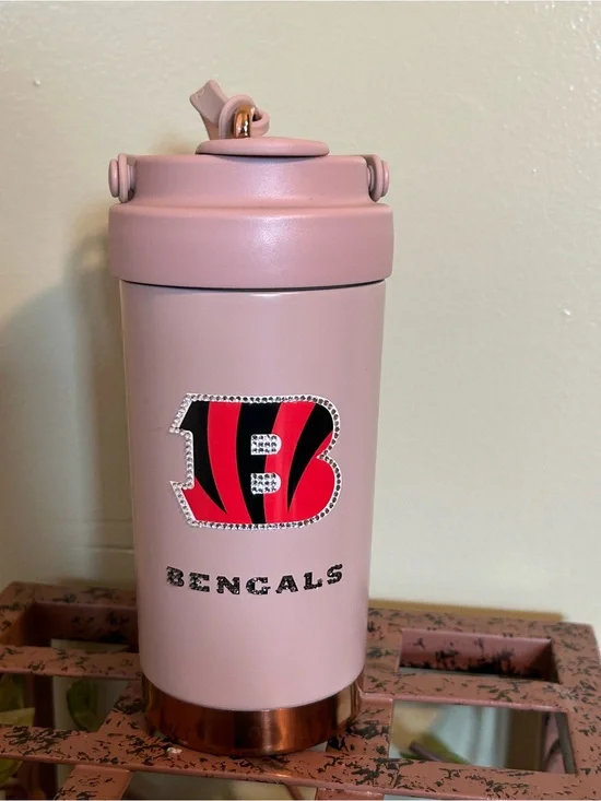 The Memory Company Cincinnati Bengals Ceramic Lined Bling Tumbler Pink 40 oz