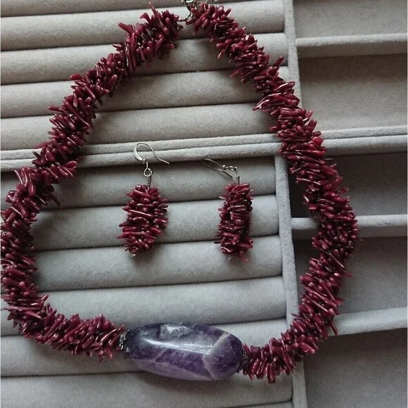 HDNY purple coral necklace & earrings set