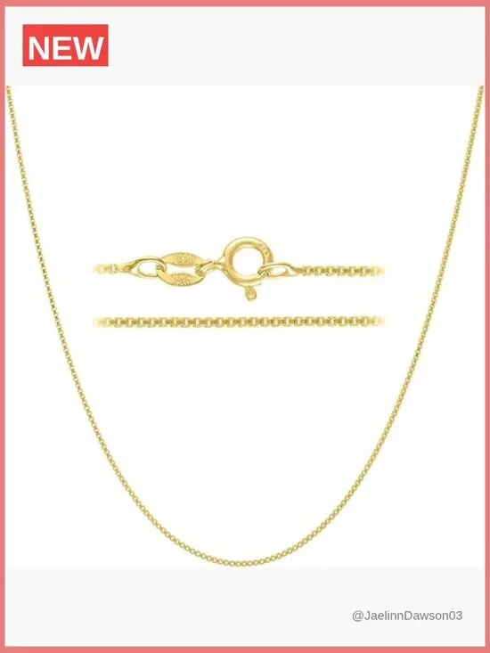1mm Diamond-Cut Box Chain Necklace 18K Gold Plated Sterling Silver