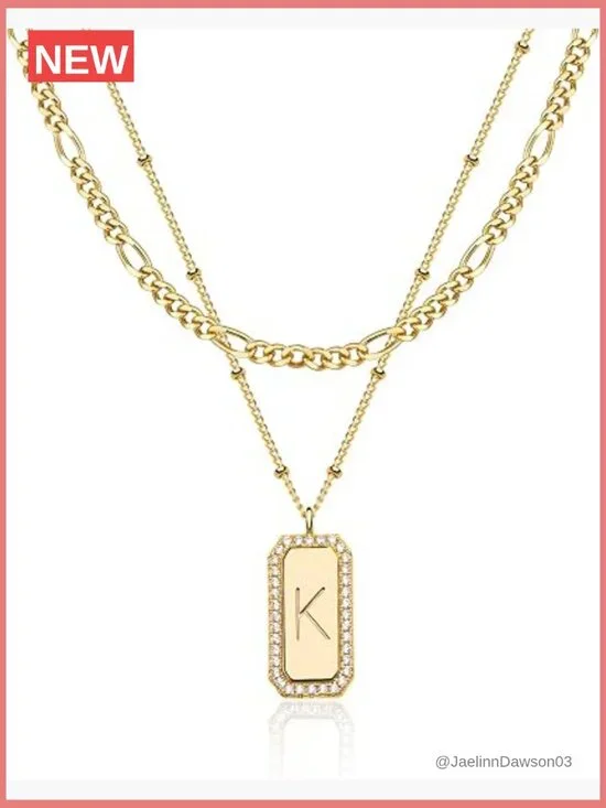 14K Gold Plated Initial Choker Layered Necklace Set