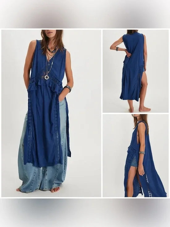 NWT Free People Willow Maxi Top - Pageant blue navy - XL