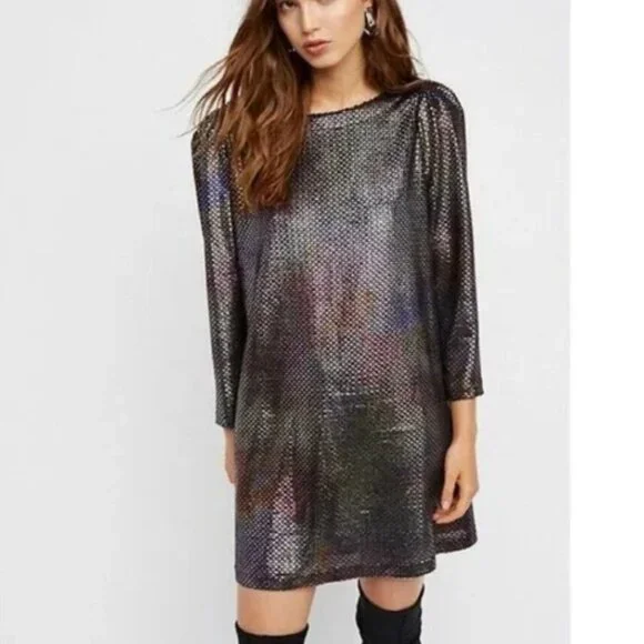 Free People Diamonds Are Forever Metallic Mini Dress
