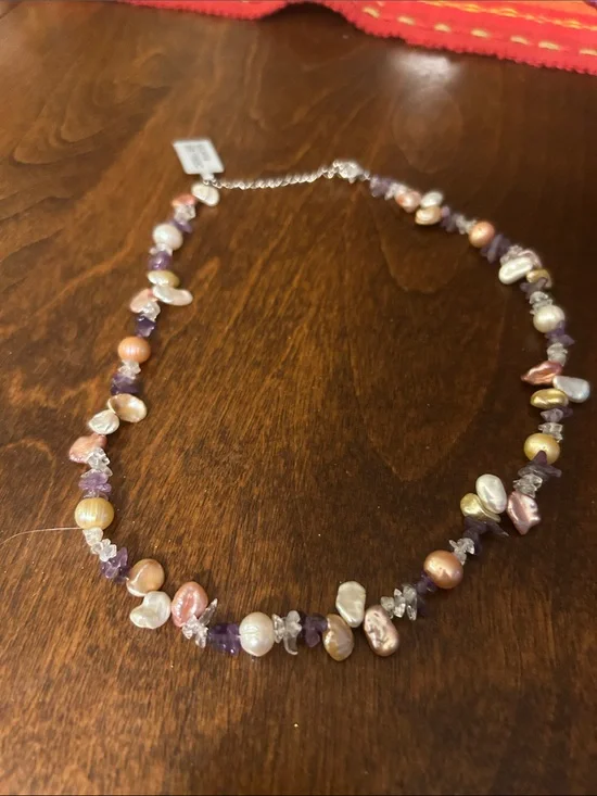 Freshwater Pearl and Amethyst Beaded Necklace - Multi-Color