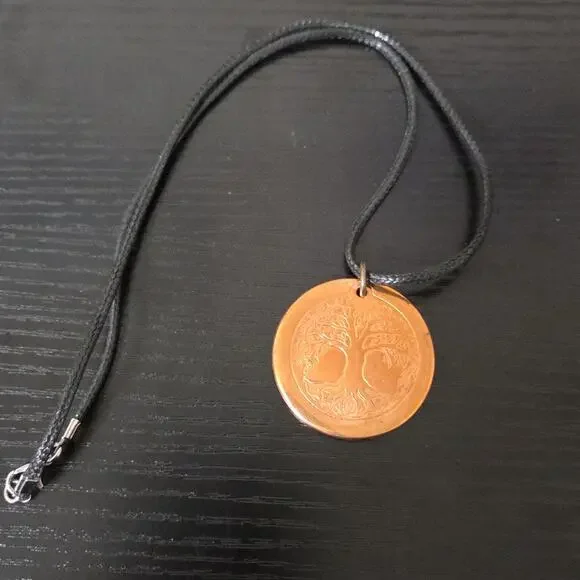 Cooper Round Tree Of Life pendant Solid Copper Cord Necklace
