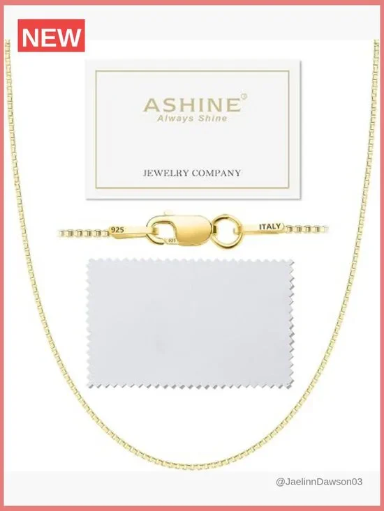 14K Gold Box Chain Necklace for Women, 1mm Italian Lobster Clasp, 16-36 Inch