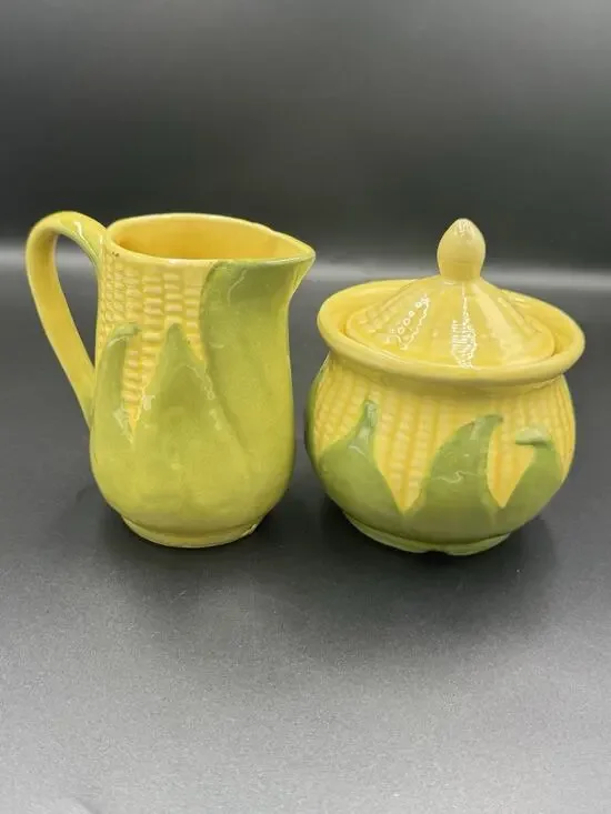 Vintage Shawnee Corn King Lidded Sugar & Creamer Set - MCM