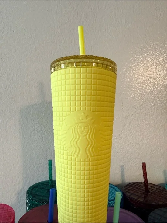 Starbucks Bright Yellow Textured Cold Cup with Straw