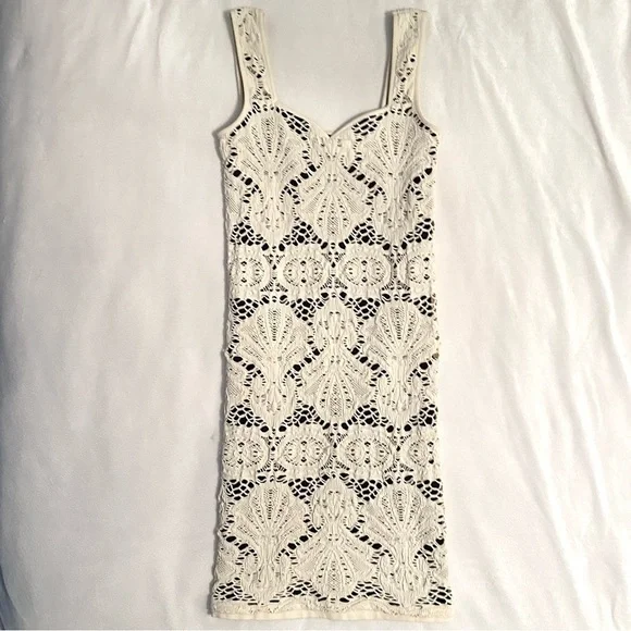 Free People Intimately Medallion Crochet Sleeveless Tank Bodycon Dress M/L Ivory