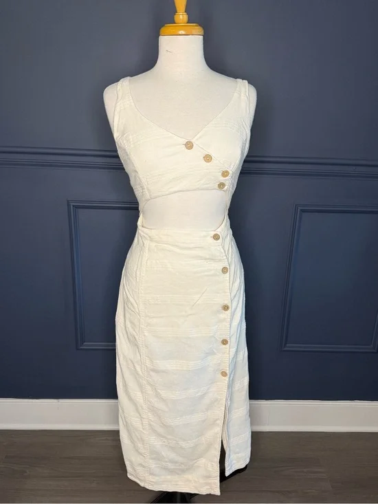 Free People Cream Cutout Button-Front Midi Dress