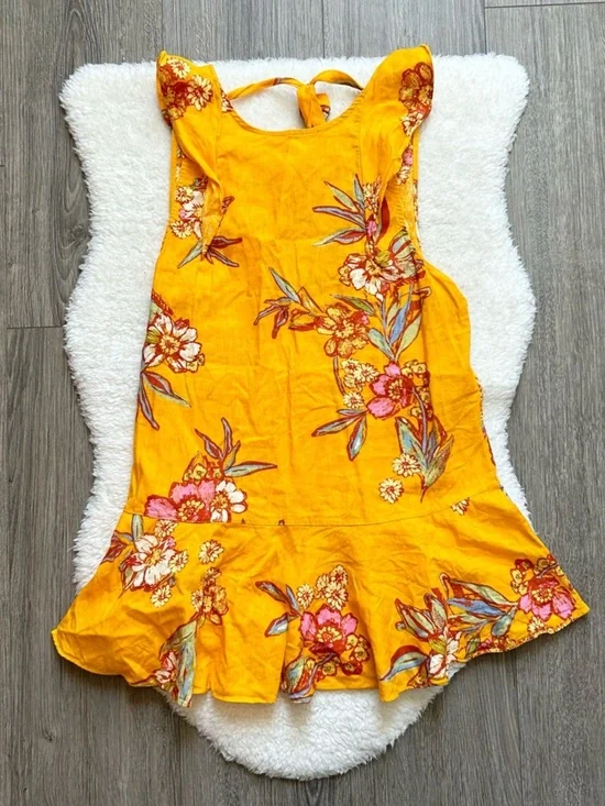 Free People Yellow Floral Ruffled Sleeveless Dress