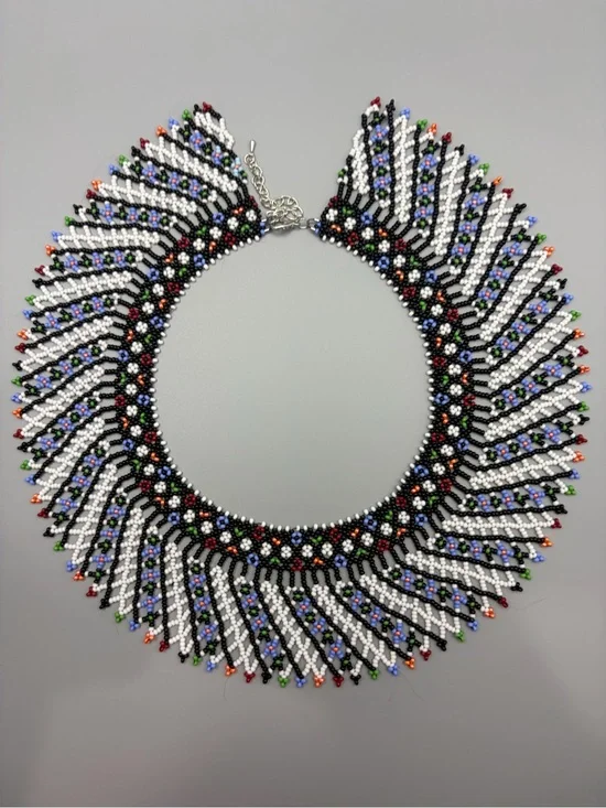 Handmade Multicolor Seed Bead Fringe Collar Necklace - Women Jewelry