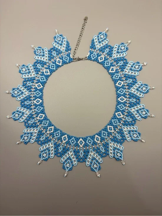 Handmade Blue & White Beaded Statement Necklace