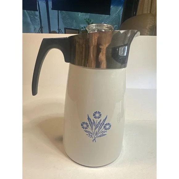 Vintage Corning Ware Blue Cornflower 9 Cup Stovetop Coffee Percolator Complete