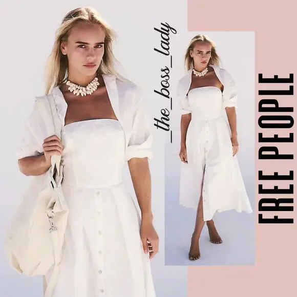 Free People dress midi strapless cotton boho a-line Large