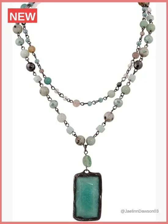 Boho Layered Pendant Necklace Handmade Beaded Chain Jewelry