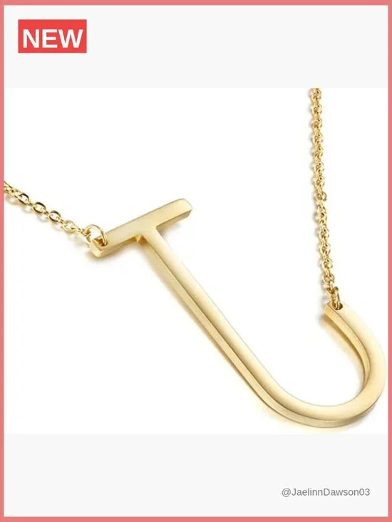 Sideways Initial Necklace 18K Gold Plated Stainless Steel Large Pendant